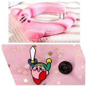 Plush Kirby Headband with Cute Kirby Enamel Push Pin